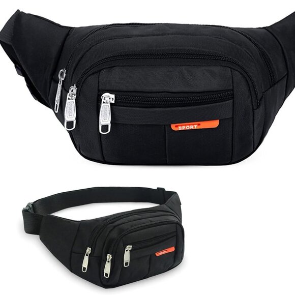 Fanny Pack,Black Belt Crossbody Bag for Men /women Waist Pack with 4 Zipper Pock - Picture 2 of 9
